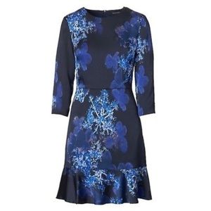 Banana Republic Deep Blue Floral 3/4 Sleeve Dress